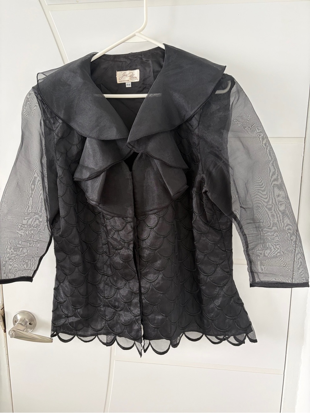 Vintage Sheer Black Ruffle Collar Blouse mermaid scales couture whimsygoth